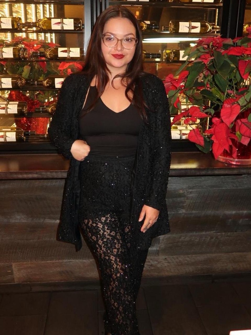 Carmen Marc Valvo Black Sequin & Lace Pantsuit